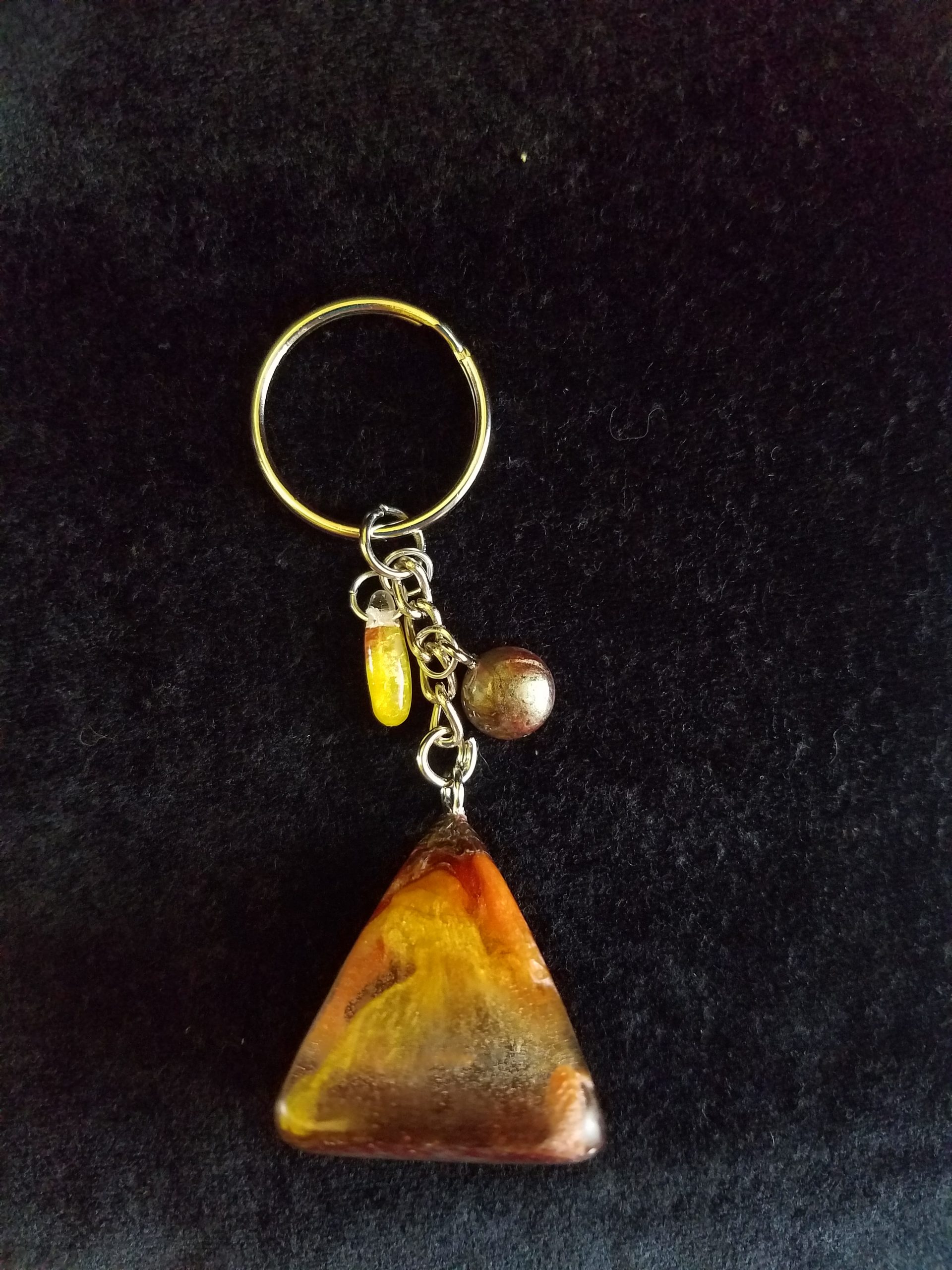 Abstract Brown, Orange, Yellow & Clear Epoxy Pyramid Keychain