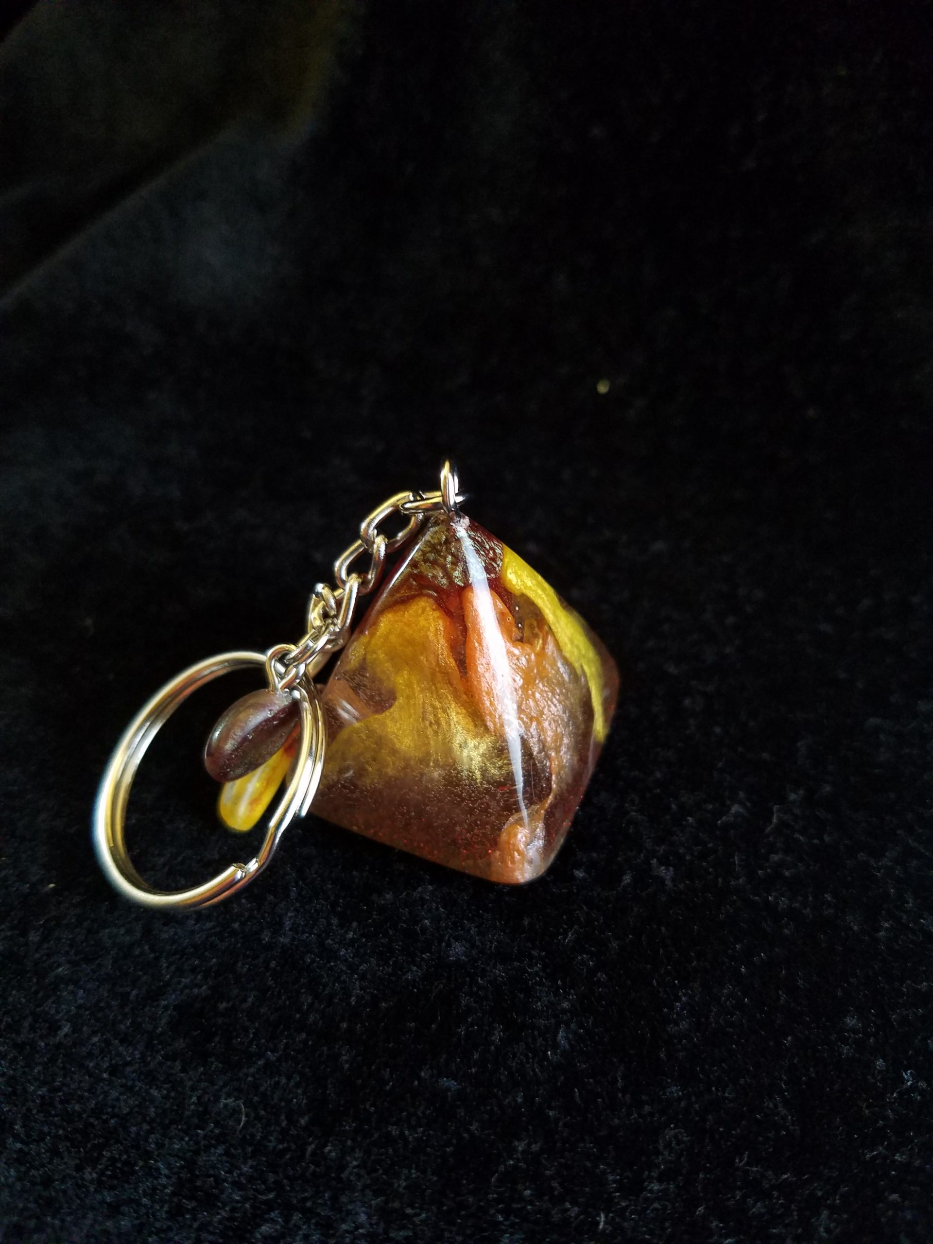 Abstract Brown, Orange, Yellow & Clear Epoxy Pyramid Keychain