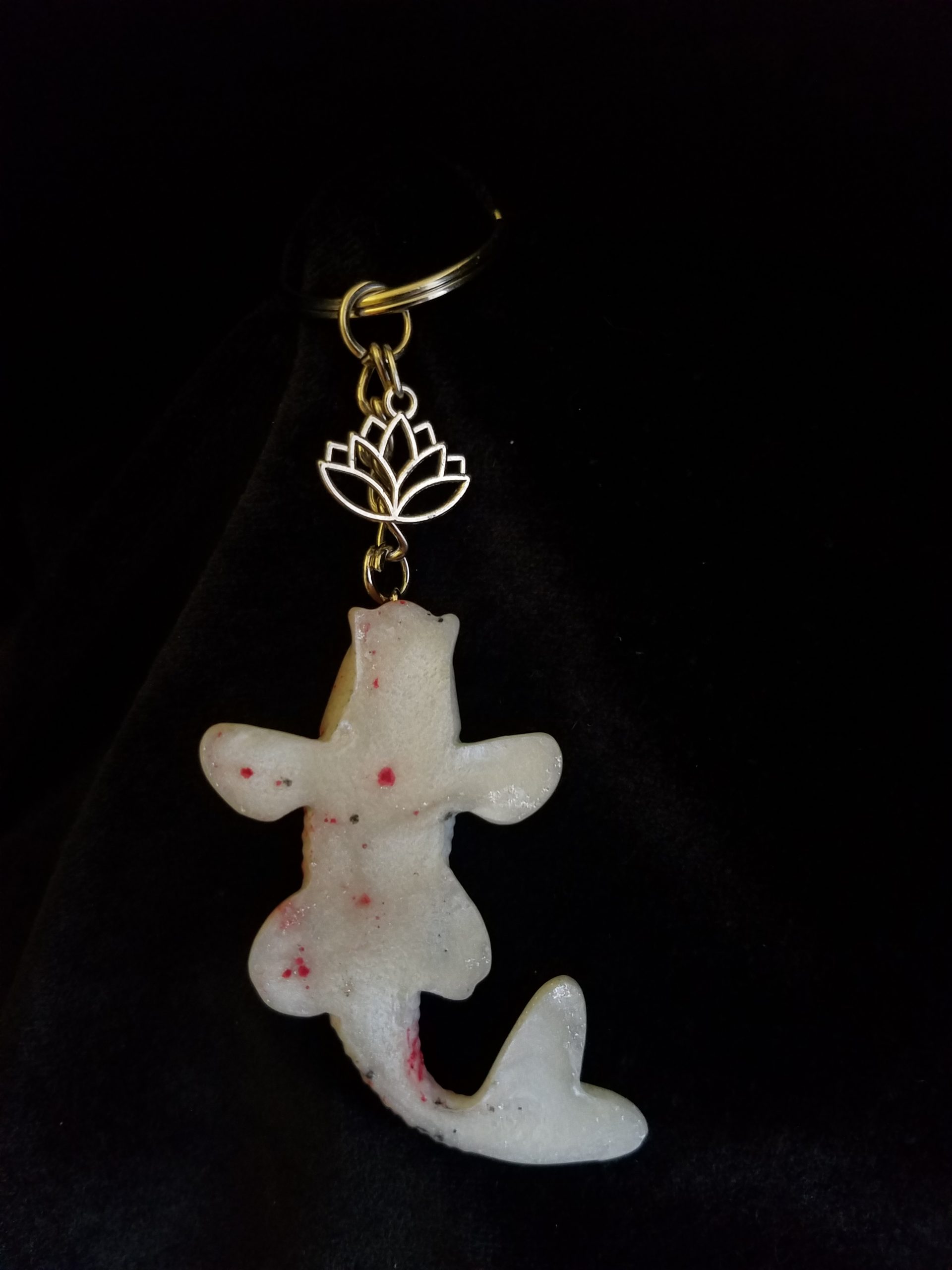 Red, Black & Pearl Shimmer Epoxy Koi Fish with Dragonfly Keychain