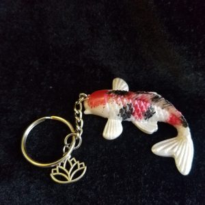 Red, Black & Pearl Shimmer Epoxy Koi Fish with Dragonfly Keychain