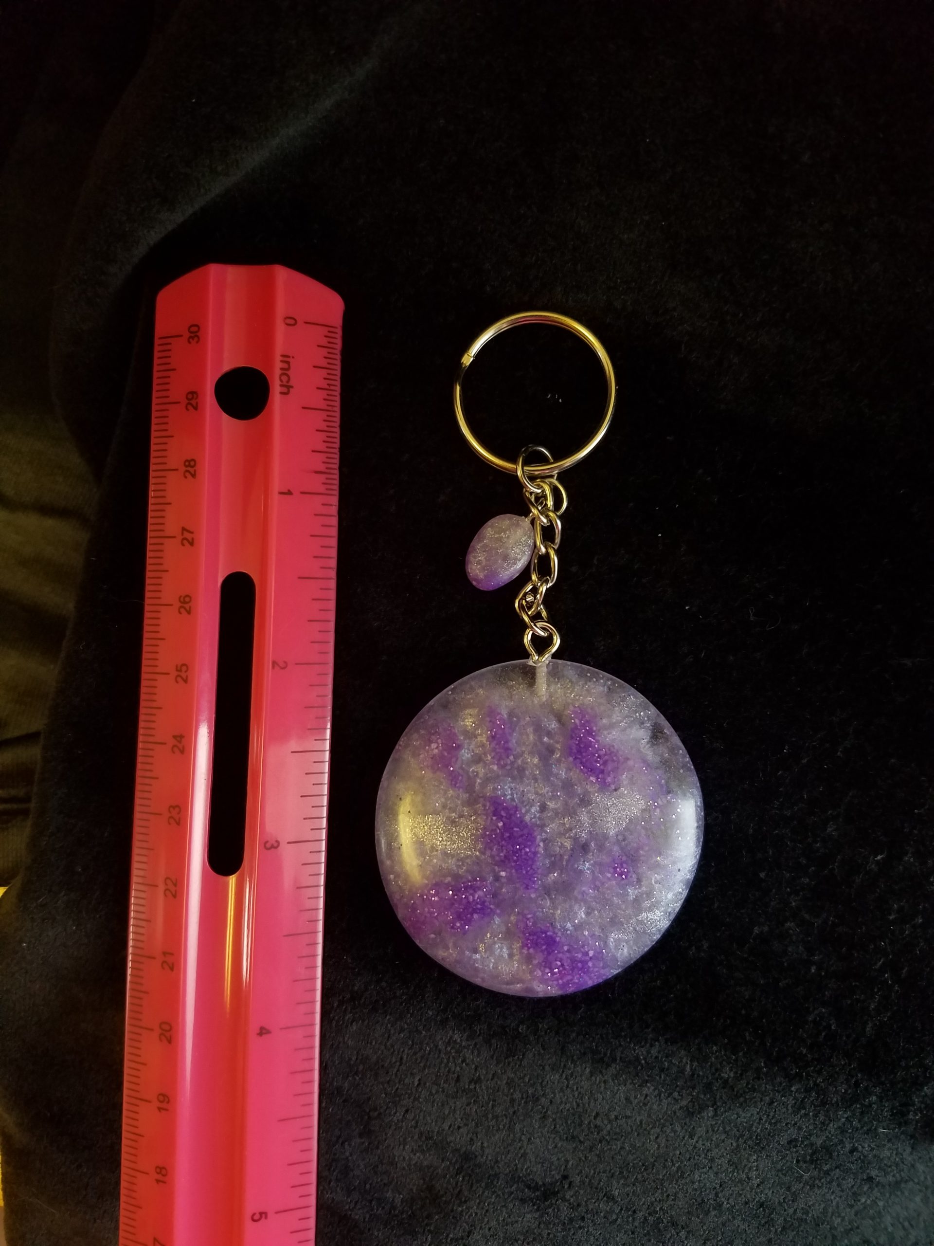 Super Smooth Abstract Clear, Dark Purple Glitter Sand & Light Purple Shimmery Round Epoxy Pendant Keychain