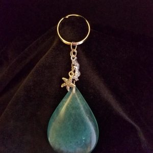 Abstract Ocean Theme Shimmery Blue Teardrop Epoxy Pendant Keychain with Silver Mermaid & Starfish Charms