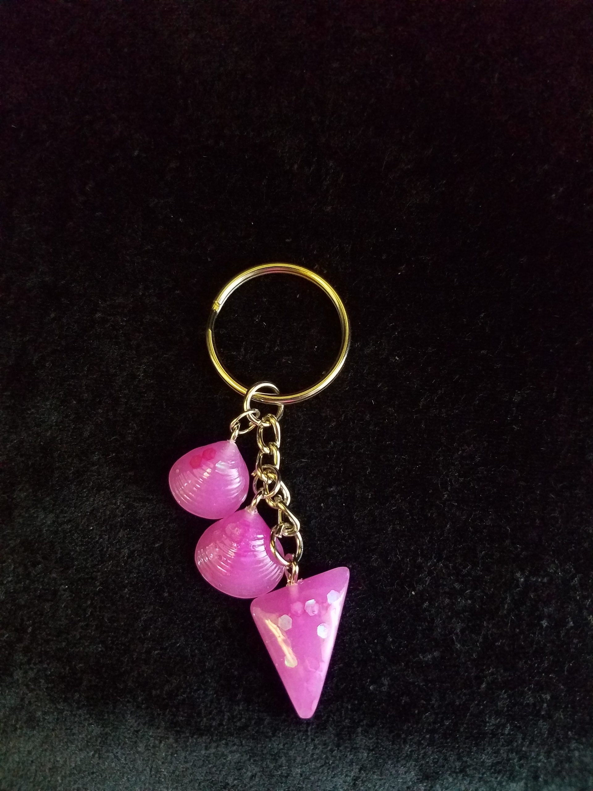 Abstract Pink Glow Triangle & Seashell Keychain
