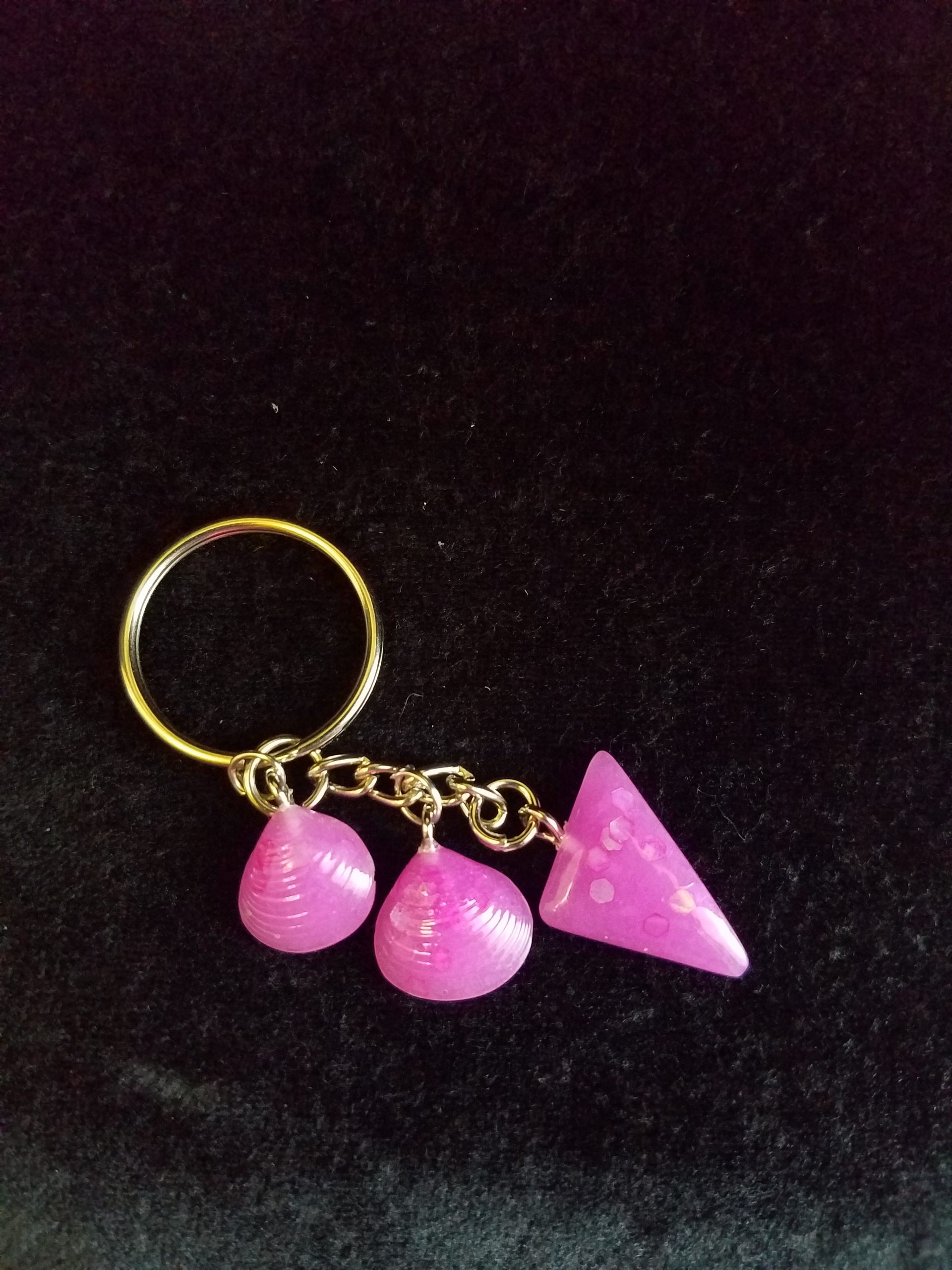 Abstract Pink Glow Triangle & Seashell Keychain