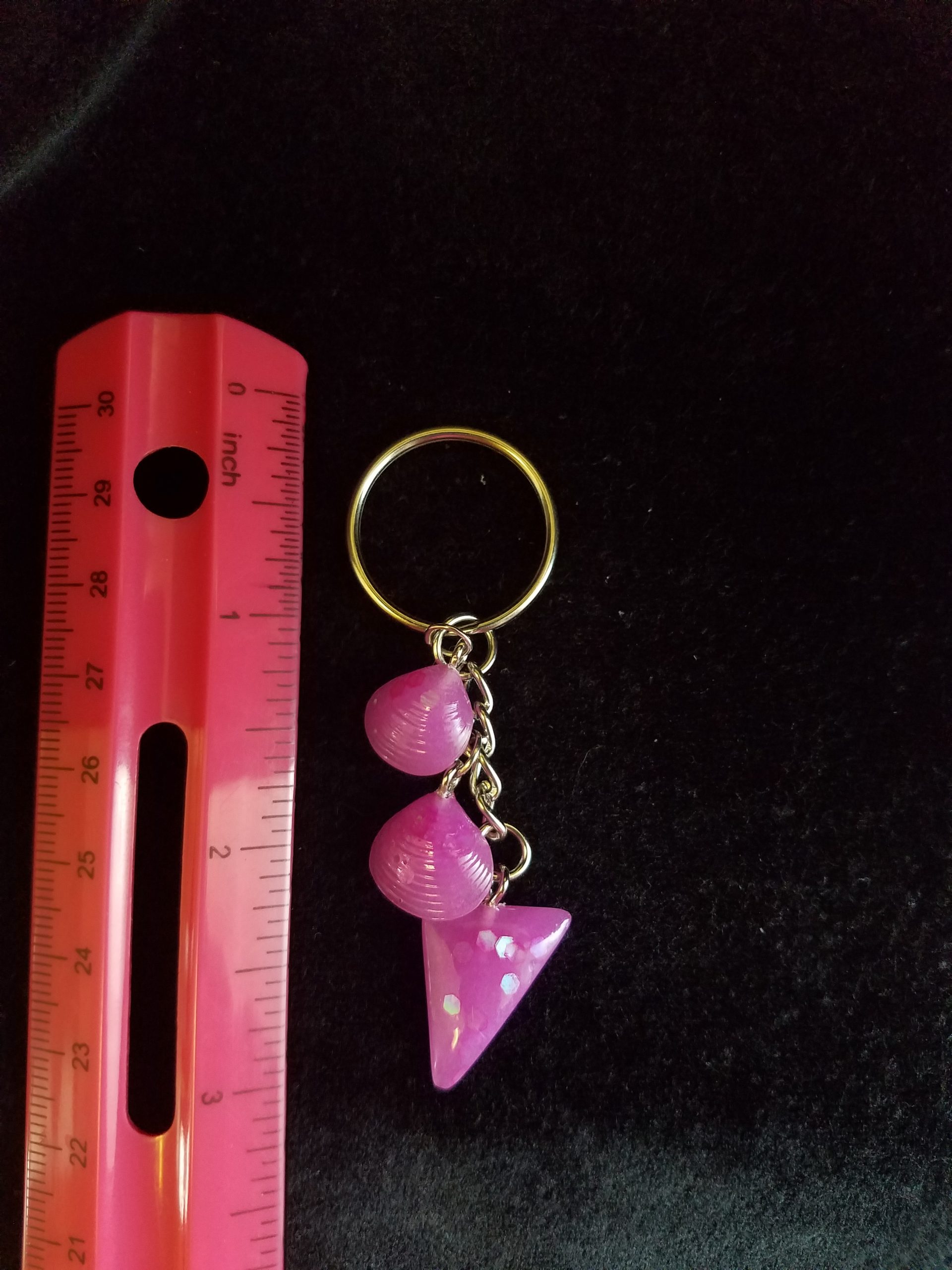 Abstract Pink Glow Triangle & Seashell Keychain