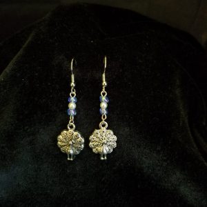 Purple & Pearl Beaded Peacock Silver Fishhook Dangle Earrings